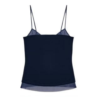 ZA外贸出口女装新款撞色高弹力叠层拼接绢网吊带上衣6050306 407