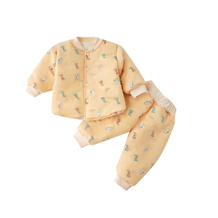 宝宝冬装夹棉分体套装加厚加绒保暖棉服一岁男女童婴儿衣服两件套