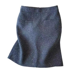 灰色闪亮片毛呢半身裙女大码a字裙开叉直筒裙小个子中裙小香风裙