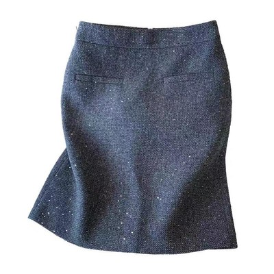 灰色闪亮片毛呢半身裙女小香风裙