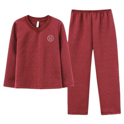 空气棉夹层睡衣女春秋冬季加厚纯棉长袖中年妈妈套头薄夹棉家居服