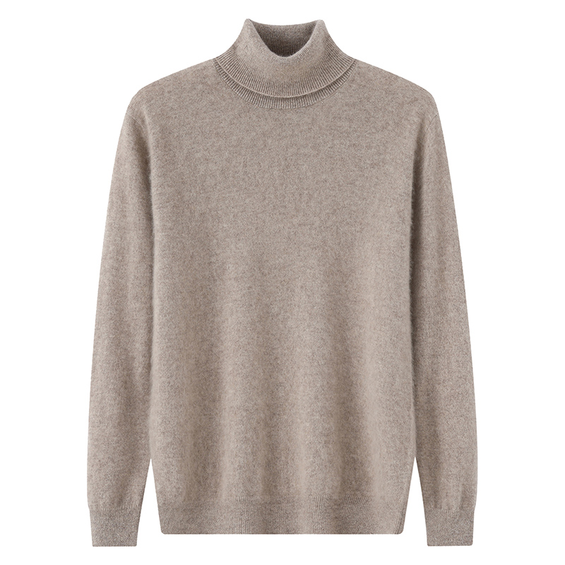 秋冬新款100%纯山羊绒衫男高翻领宽松针织毛衣男款套头保暖打底衫