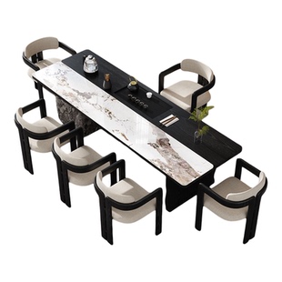 岩板茶桌椅组合2025新款高端实木办公室接待茶台轻奢现代高级感