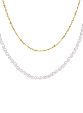 法式双层18K淡水小米珍珠项链