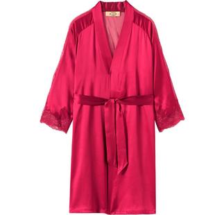 美标真丝睡衣女春夏本命年红色睡袍吊带睡裙丝绸晨袍桑蚕丝家居服