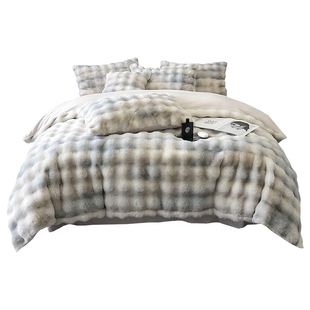 冬季兔兔绒加绒加厚床上四件套高端双面毛绒牛奶珊瑚绒床单被套4