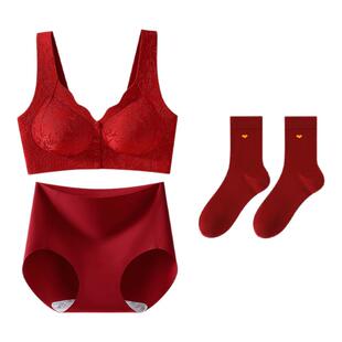 猫人红色本命年妈妈内衣前扣式聚拢收副乳防下垂软支撑无钢圈文胸