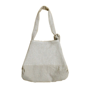 韩版手工原创针织亚麻拼接加大单肩包大容量天然亚麻布包