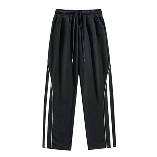 美式条纹休闲裤子男女春秋季潮牌宽松bf慵懒风高街复古直筒运动裤