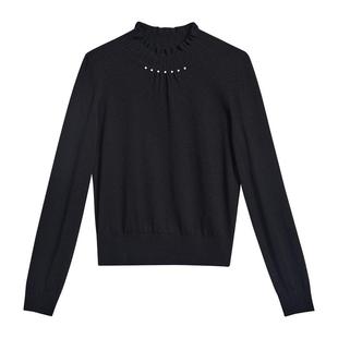 YINER音儿专选冬季法式钉珠木耳花边半高领美丽诺羊毛针织衫套头