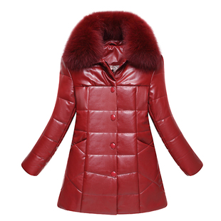 真皮皮衣女短款加绒加厚中老年女装妈妈装冬装羽绒服棉服袄皮外套