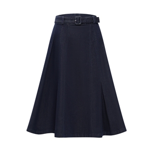 LILY2025冬新款复古压褶弹力气质通勤原色牛仔鱼尾裙伞摆半身裙女