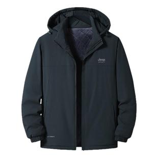 JEEP吉普加绒棉衣外套男冬季2024新款宽松中老年爸爸加厚休闲棉服