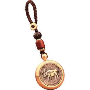 2026黄铜十二生肖车钥匙扣挂件解压转钱聚招财属马新款高级感挂饰