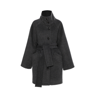 APOZi collection/浮雾柔金/秋冬季复古毛呢外套廓形短款高领大衣