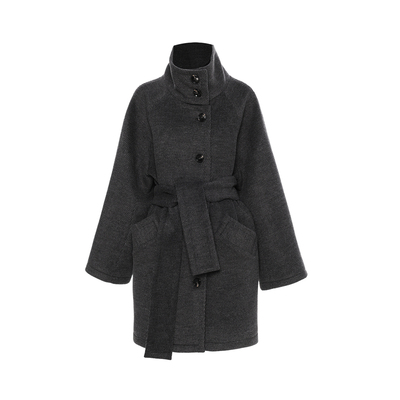 APOZi collection/浮雾柔金/秋冬季复古毛呢外套廓形短款高领大衣