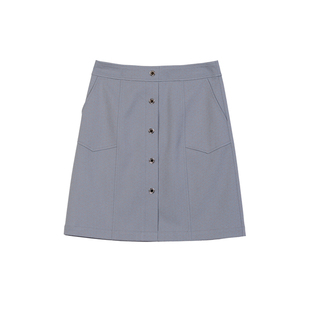 诗梦女装春夏高腰灰蓝色小半裙直筒小A字版型单排扣百搭减龄短裙