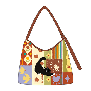 尼睿原创新款创意单肩包可爱猫咪拉链帆布包斜挎包生日礼物包包AC