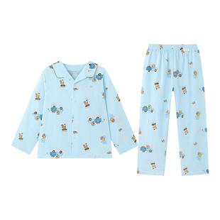 全棉时代儿童睡衣秋新款女童睡衣男童双层纱布纯棉家居服套装