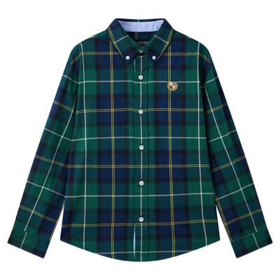 elandkids男童复古英伦格纹衬衫