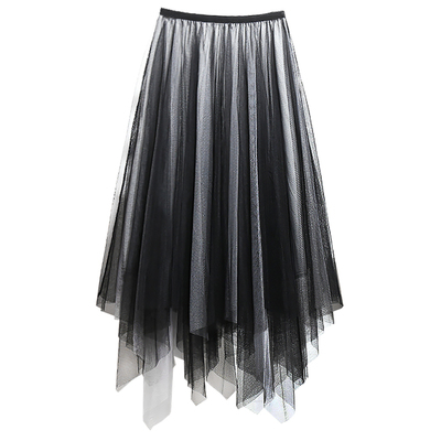 绝美独特！垂感黑色不规则纱裙