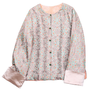 真丝织锦提花冬棉衣女上衣冬中式文艺复古改良唐装女夹棉服外套女