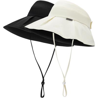 特步防晒帽女大帽檐男垂钓骑行透气空顶帽黑胶户外防紫外线遮阳帽