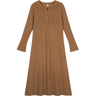 微胖mm坑条针织连衣裙2025秋冬新款大码女装宽松显瘦直筒遮肉长裙