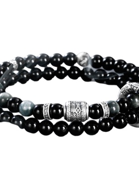 黑曜石手串双圈招财转运珠手链