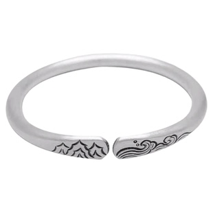 9999足银手镯环古法手环纯银复古山盟海誓开口女生实心送女友礼物