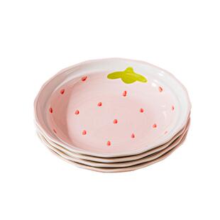 可爱草莓陶瓷盘子菜盘家用8英寸菜碟子餐盘高颜值深盘子餐具套装