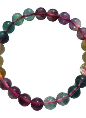 天然彩萤石紫黄蓝绿色半宝石手串链女性暖宫石冰透水晶饰品