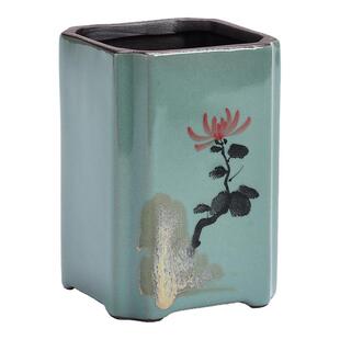 2021新款文竹花盆陶瓷小号四方高款绿植盆栽青瓷手绘中国风紫砂盆