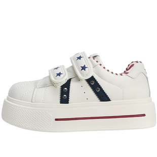 可爱的你星星魔术贴板鞋厚底小白鞋子女款2026新款秋季增高面包鞋