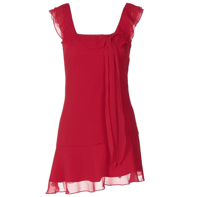 荷叶边大方领坠感吊带连衣裙