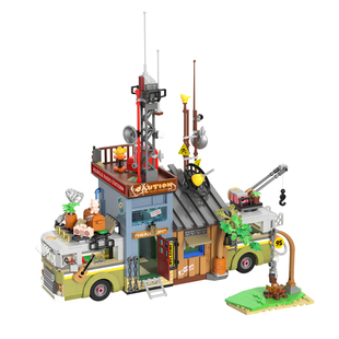 砖也丛林广播站复古街景积木房车露营模型益智拼装插摆件玩具礼物