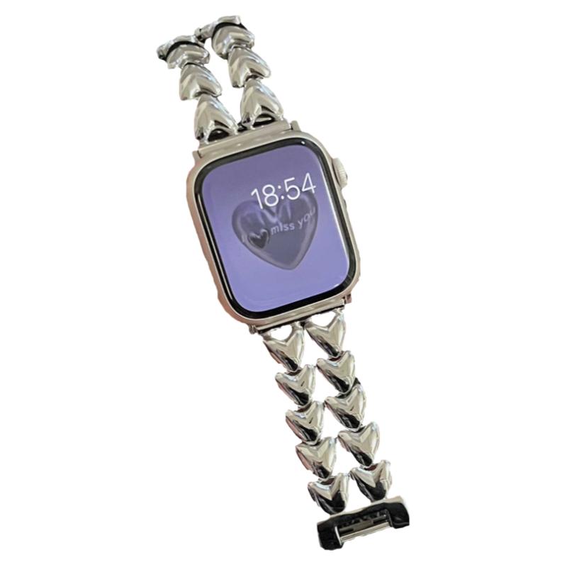 ins不锈钢爱心链双排适用于苹果applewatchs978代654SE静静的表带