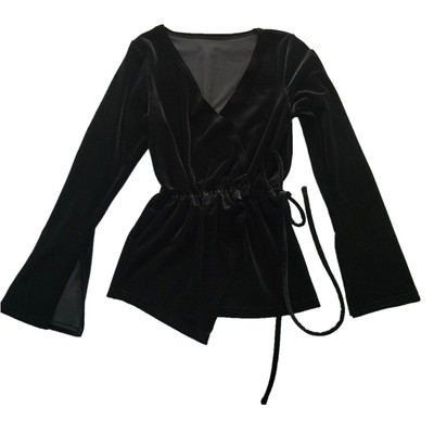 金丝绒T恤女港味秋大码绑带交叉