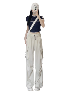 美式工装裤女2025年夏季米白色