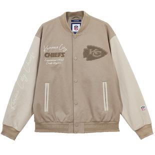 杰克琼斯24秋季新款NFL联名宽松舒适字母纯棉棒球领夹克外套男装