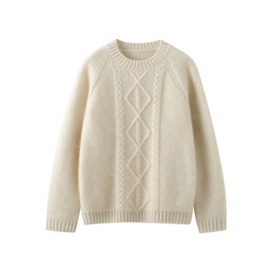 圆领绞花儿童100%纯山羊绒衫女童粉色加厚针织秋冬款男童毛衣打底