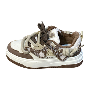 回力加绒板鞋女款2025新款冬季美拉德鞋子女鞋百搭学生厚底小白鞋