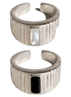 MEZZEM方形贝母黑玛瑙戒指时尚中古开口小众中性潮流高级感食指戒