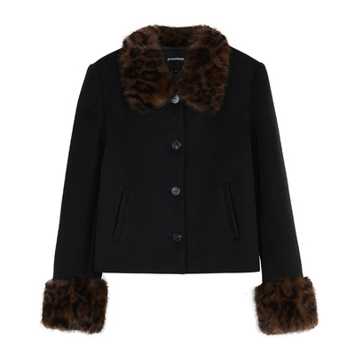 pusumede千禧Y2K 美式豹纹毛领拼接外套女设计感小众短款夹克上衣