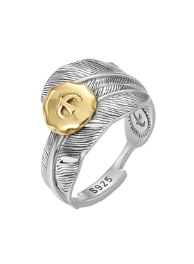 S925纯银点金飞鸟羽毛戒指男泰银做旧飞鹰开口食指戒嘻哈小众指环