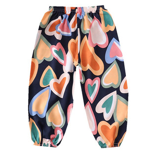 儿童灯笼裤薄款碎花男女童人造棉绵绸裤睡裤宝宝防蚊裤成人长裤夏