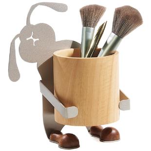 几人设计高级实木收纳盒创意笔筒化妆刷遥控器收纳筒搬砖兔子摆件