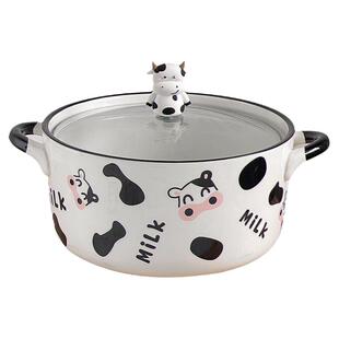 奶牛陶瓷泡面碗一人食勺叉筷套装可爱大容量双耳汤碗带盖螺蛳粉碗