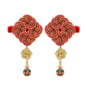 tangtang中国风新年发夹女童发饰对夹红色梅花结宝宝发卡儿童头饰