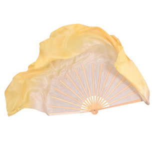 真丝舞蹈扇子金黄渐变色西厢寻他古典舞胶州秧歌跳舞扇双面长绸扇